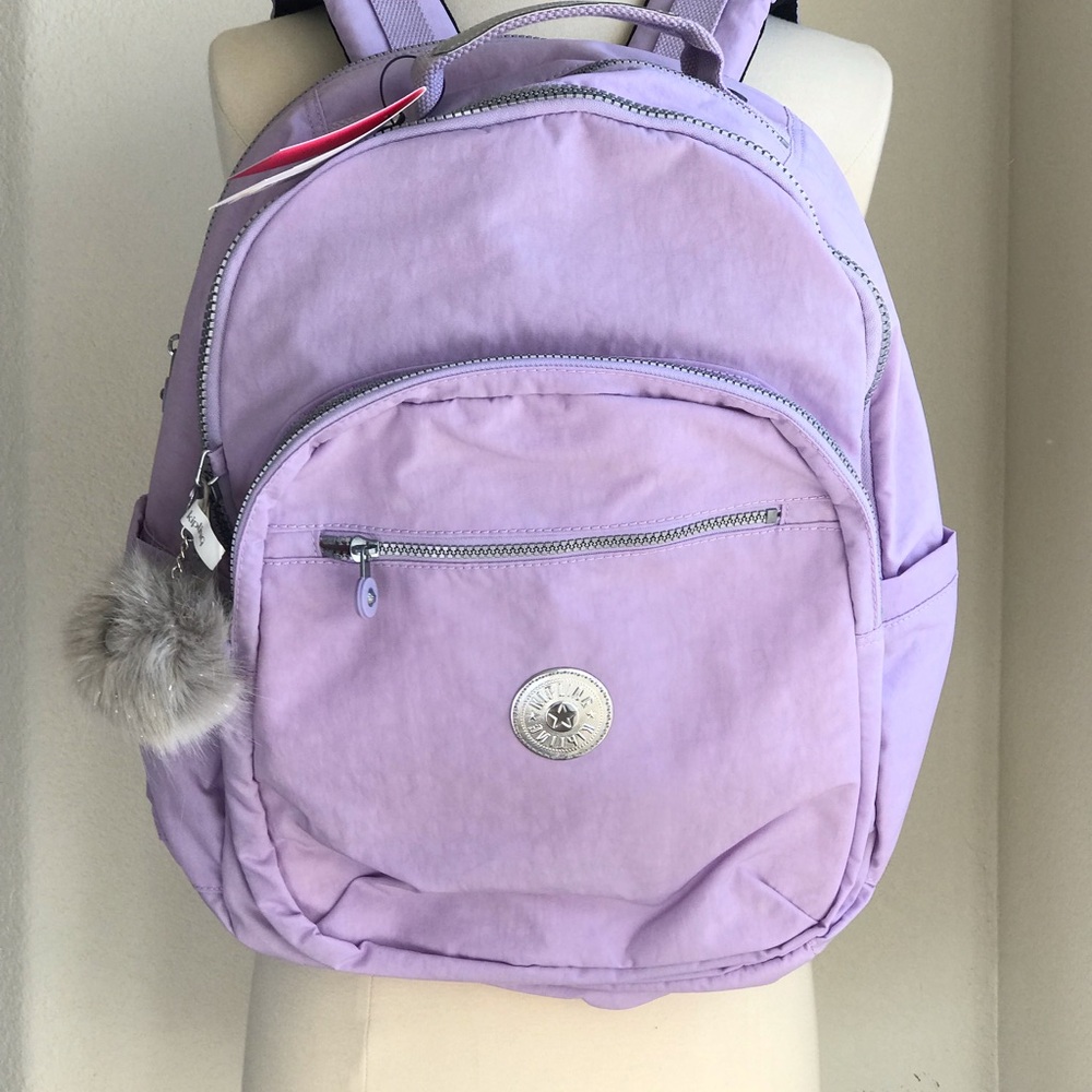 New Kipling Seoul XL Backpack Lavender Purple w/ Silver Top Handle Adj Straps